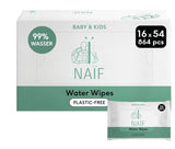 Salviette per neonati Naïf senza plastica 432 pezzi (confezione da 8 x 54 salviette) - Cura del sedere, del corpo e del viso del bambino - 99% acqua - 0% profumo e alcol - Scatola di salviette umidificate sostenibili, eucalipto sensibile