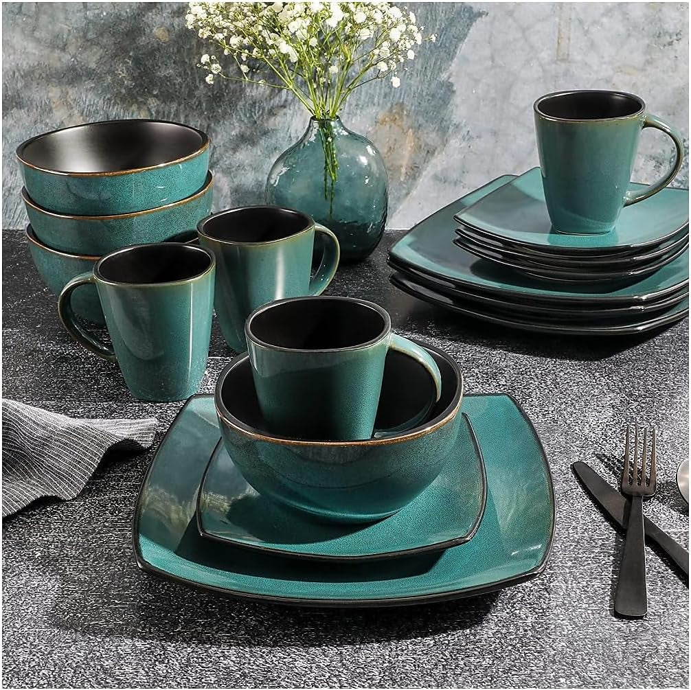 Set stoviglie quadrato Soho Lounge 102534.16RM, gres, turchese