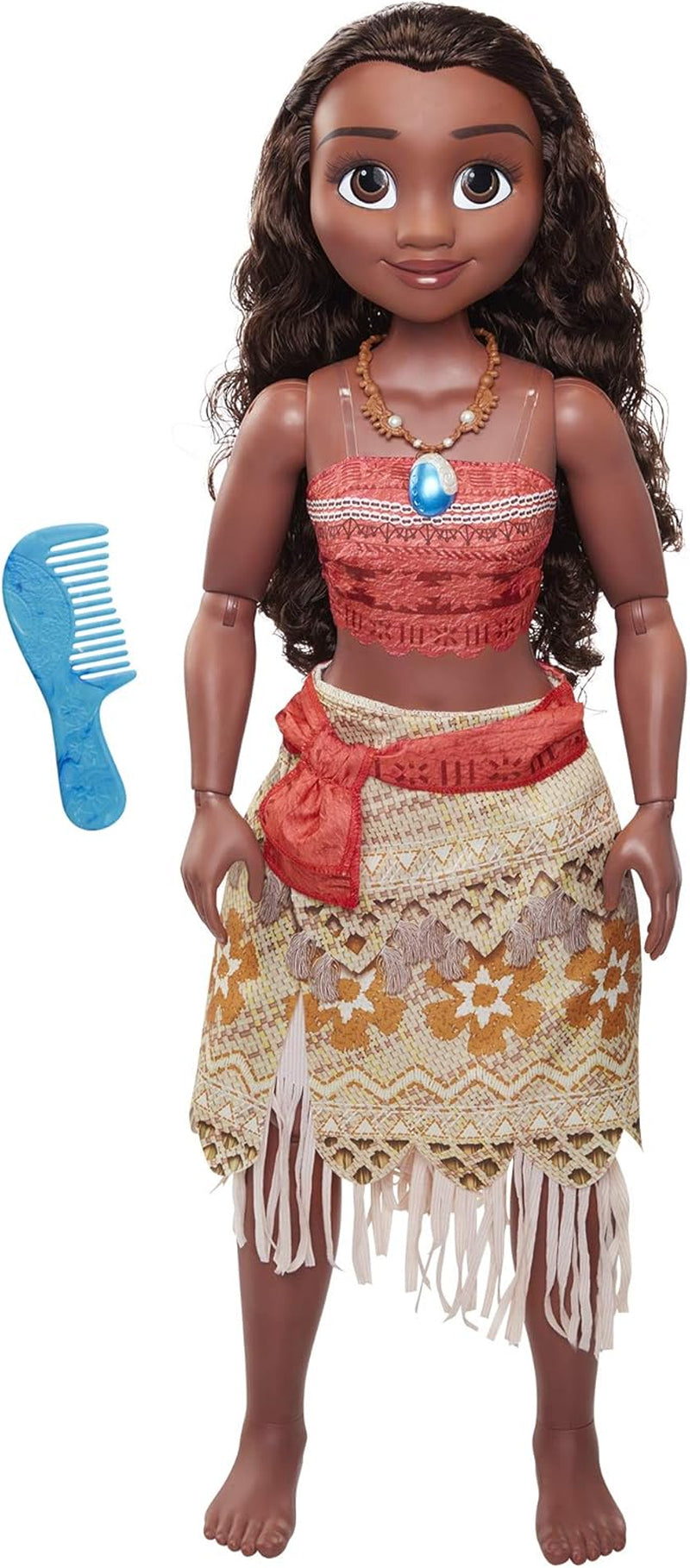 Disney Princess Vaiana, 80 cm große Spielpuppe von Jakks Pacific, bewegliche Puppe, mit Bürste zum Kämmen ihrer welligen Locken, vom Film ispirato Kleid, abnehmbare Halskette mit Anhänger