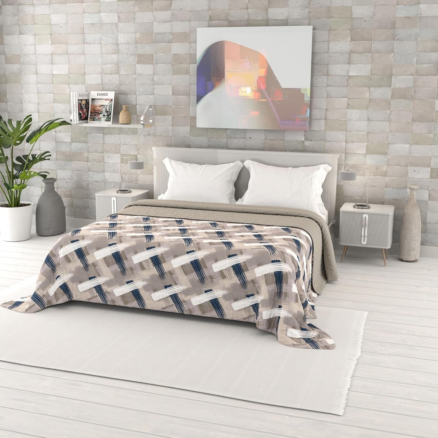 Trapunta Estiva Stampata Fantasia, Imbottitura in Poliestere, Petali, 260X270Cm