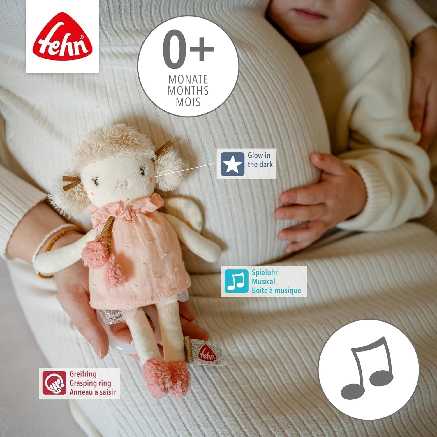Mini carillon Fata Fehn - peluche e aiuto per dormire: il carillon a carica con la dolce melodia "Il lago dei cigni" calma in ogni situazione - per neonati e bambini a partire da 0 mesi Giocattoli Bebe Naty Shop