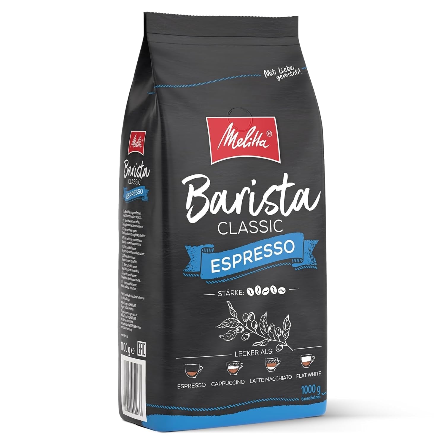 Melitta Barista Classic Espresso, Caffè in Grani Interi 1kg, Non Macinato, Caffè in Grani per Macchine Espresso Automatiche, Tostatura Forte, Intensità 5 (Confezione da 2)