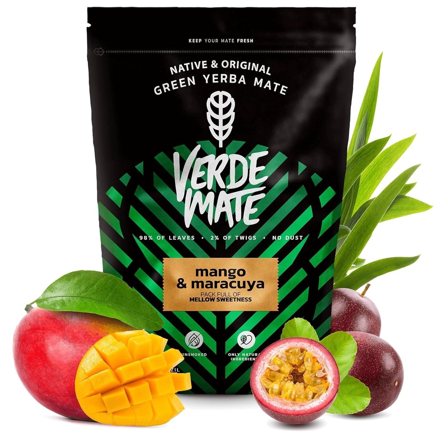 Green Mate Mango Verde e Maracuya 0,5 Kg | Tè alla frutta Mate | Il gusto esotico del tè Mate Il potere del raffreddamento | Stimolazione naturale | Tè Mate dal Brasile | 500 g