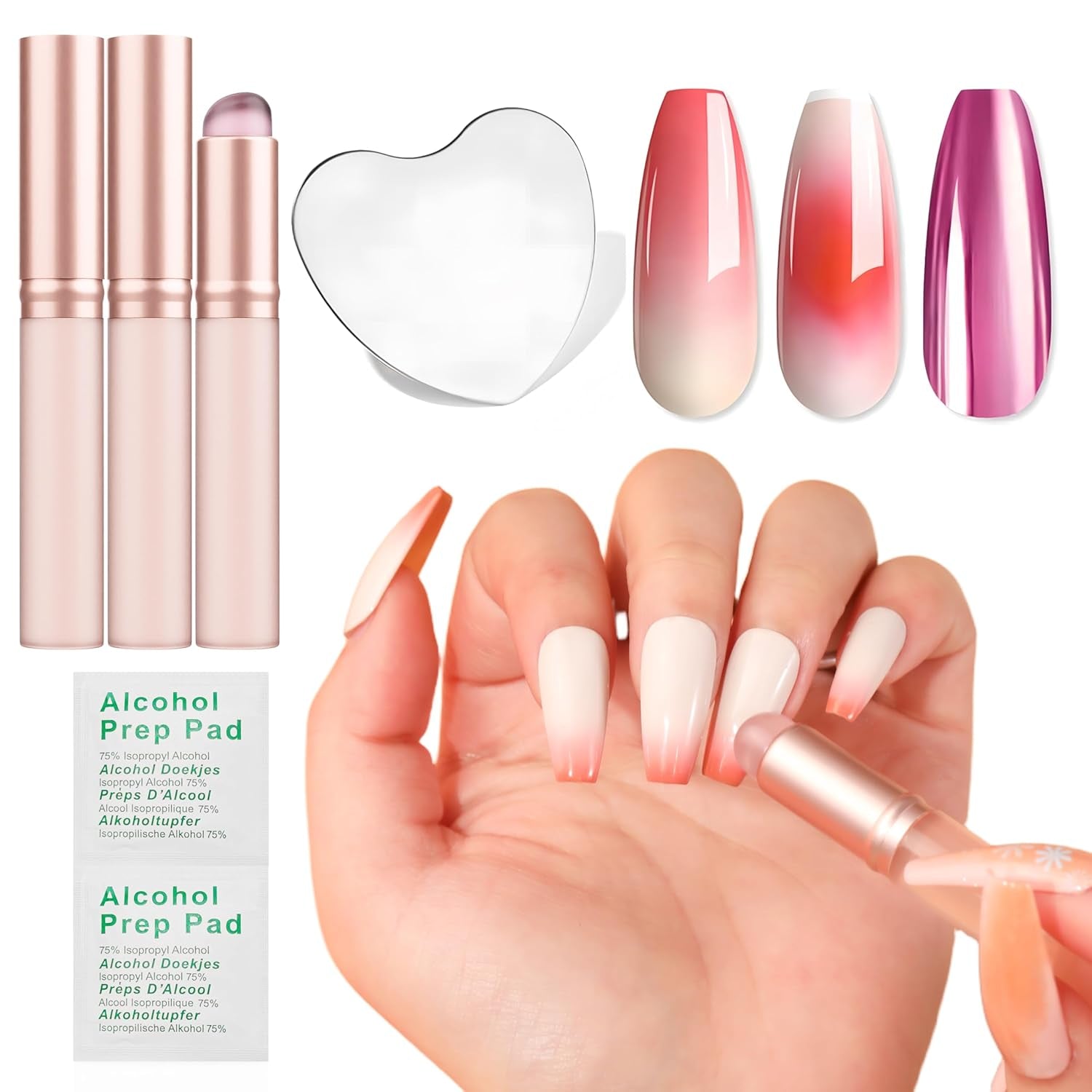Aokitec 14 Pezzi Silikon Tool Pinsel per Gel Naillack UV, Pinsel Gel Wiederwendbare per UV Naillack Chrome Nail Powder, Accessori per Nail Art per Ombre Blush Mirror Effekt, Nail Selber Machen