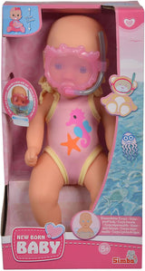 Simba 105030172 - Bambola da bagnetto appena nata, bambola in vinile in costume da bagno con occhialini da nuoto, 30 cm, bambola, età 3+ Bambole Naty Shop