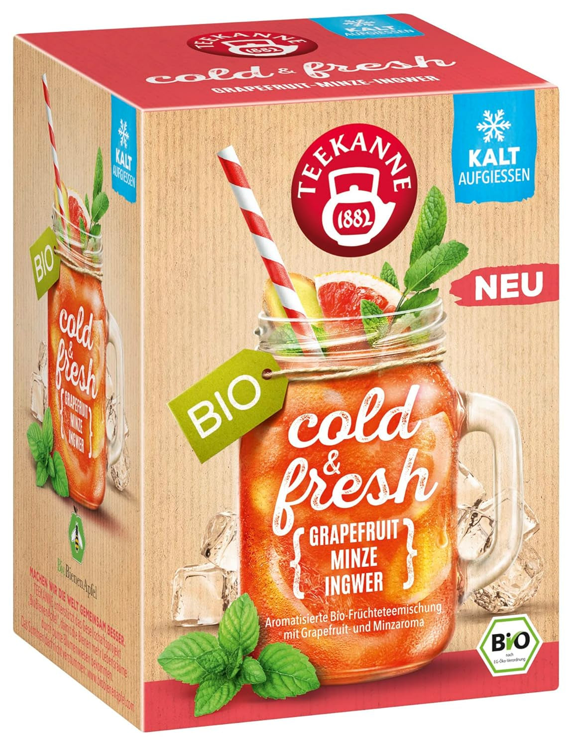 Teekanne Cold & Fresh BIO 4Er Mix - Con le nuove varietà limone-menta, pesca-maracuja, arancia-rosmarino, pompelmo-menta-zenzero (4 X 45G)