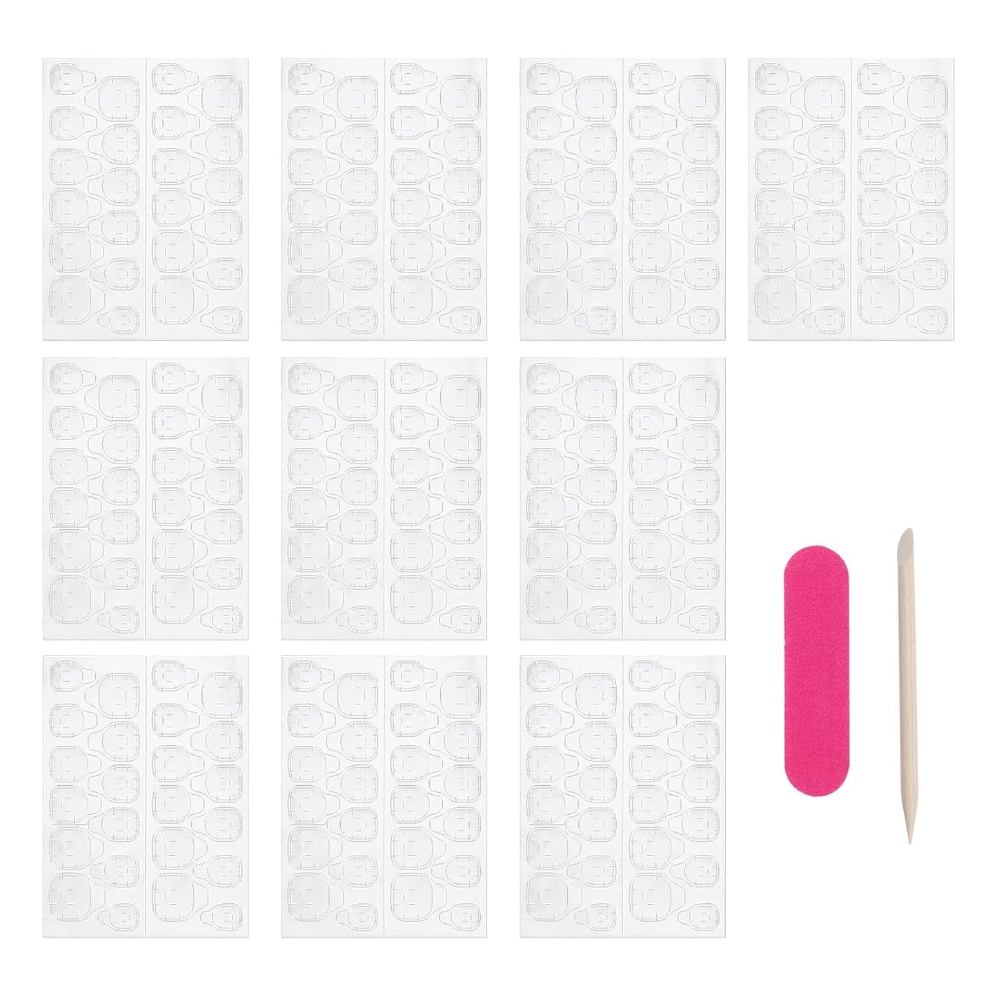 Tamponi di colla per unghie da 240 pezzi, foglio adesivo per unghie finte, 10 fogli adesivi biadesivi trasparenti e traspiranti super adesivi (gel gelatina) per manicure e unghie artificiali, incluso set manicure