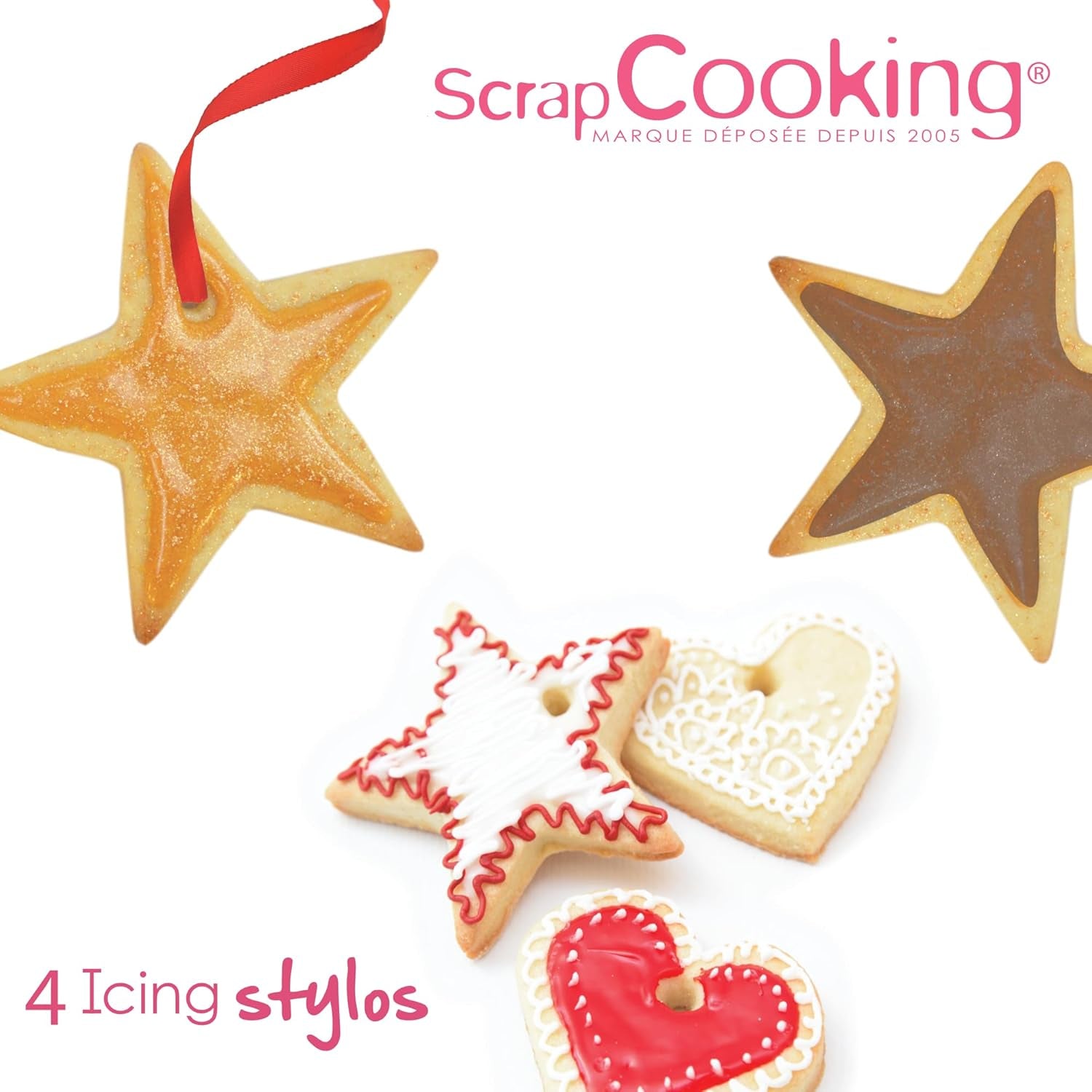 Scrapcooking - Pennarelli 4 pezzi: oro, cioccolato, bianco e rosso - penne commestibili decorative per scrivere e disegnare su dolci, torte e biscotti