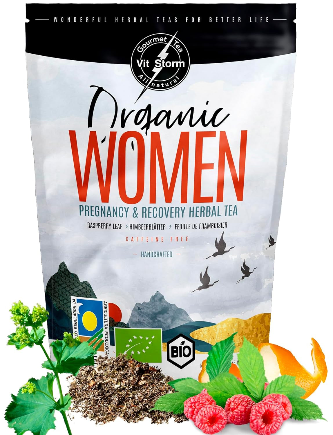 VITSTORM® BIO TEE Mom & Kids - Tisane per donne e allattamento - Rooibos, mela, finocchio, melissa, alchemilla, fragola - Tisane rilassanti - Fruttato e delizioso - Senza caffeina - Tisana 100 g