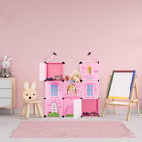 Scaffale modulare Relaxdays per la cameretta dei bambini, design castello principessa, plastica, armadio fai da te con ante, HL: 128 x 110 x 37 cm, rosa