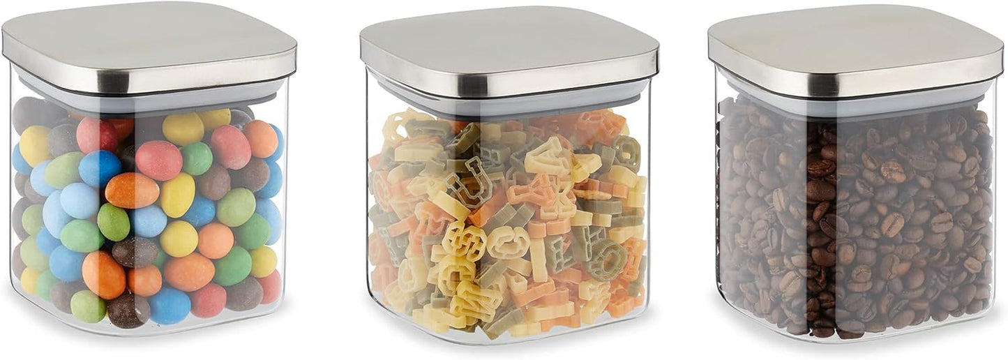 Relaxdays Barattoli con Coperchio Set da 3 Barattoli Quadrati da 600 ml Contenitori ermetici in Vetro Trasparente/Argento Scatole per Alimenti Naty Shop Titolo predefinito