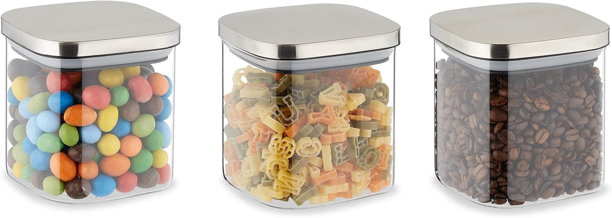 Relaxdays Barattoli con Coperchio Set da 3 Barattoli Quadrati da 600 ml Contenitori ermetici in Vetro Trasparente/Argento Scatole per Alimenti Naty Shop Titolo predefinito