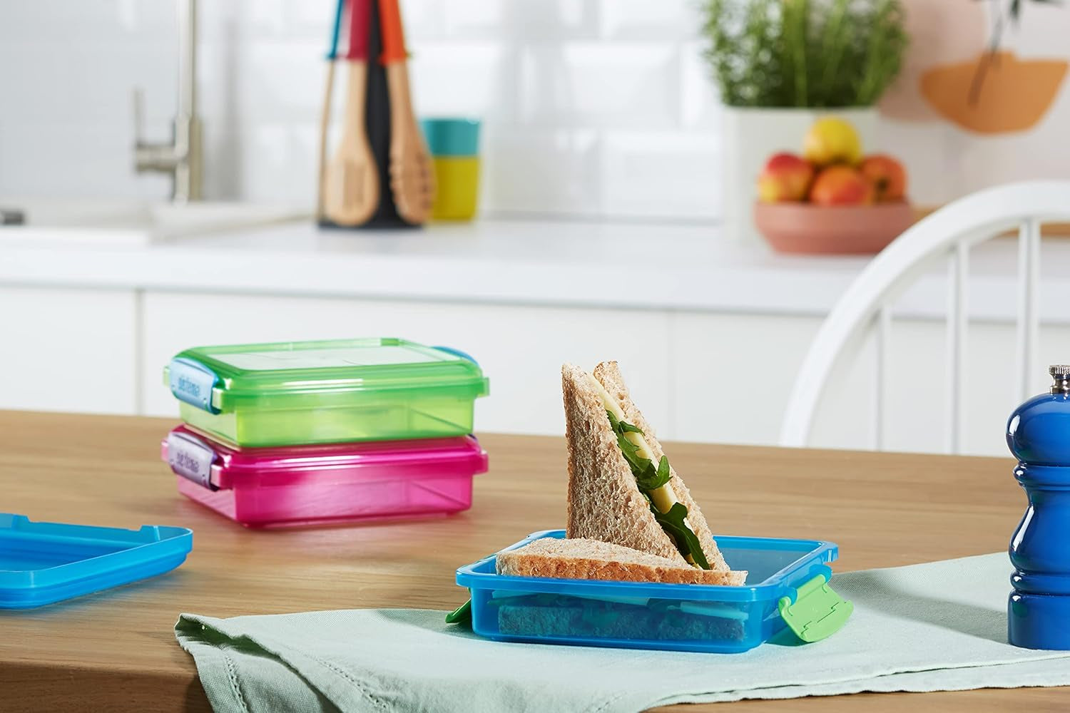Sistema di contenitori per panini per il pranzo | 450ml| Lunch box impilabile ed ermetico con coperchio | per bambini e adulti | senza BPA | colori misti | 3 contenitori per alimenti Naty Shop