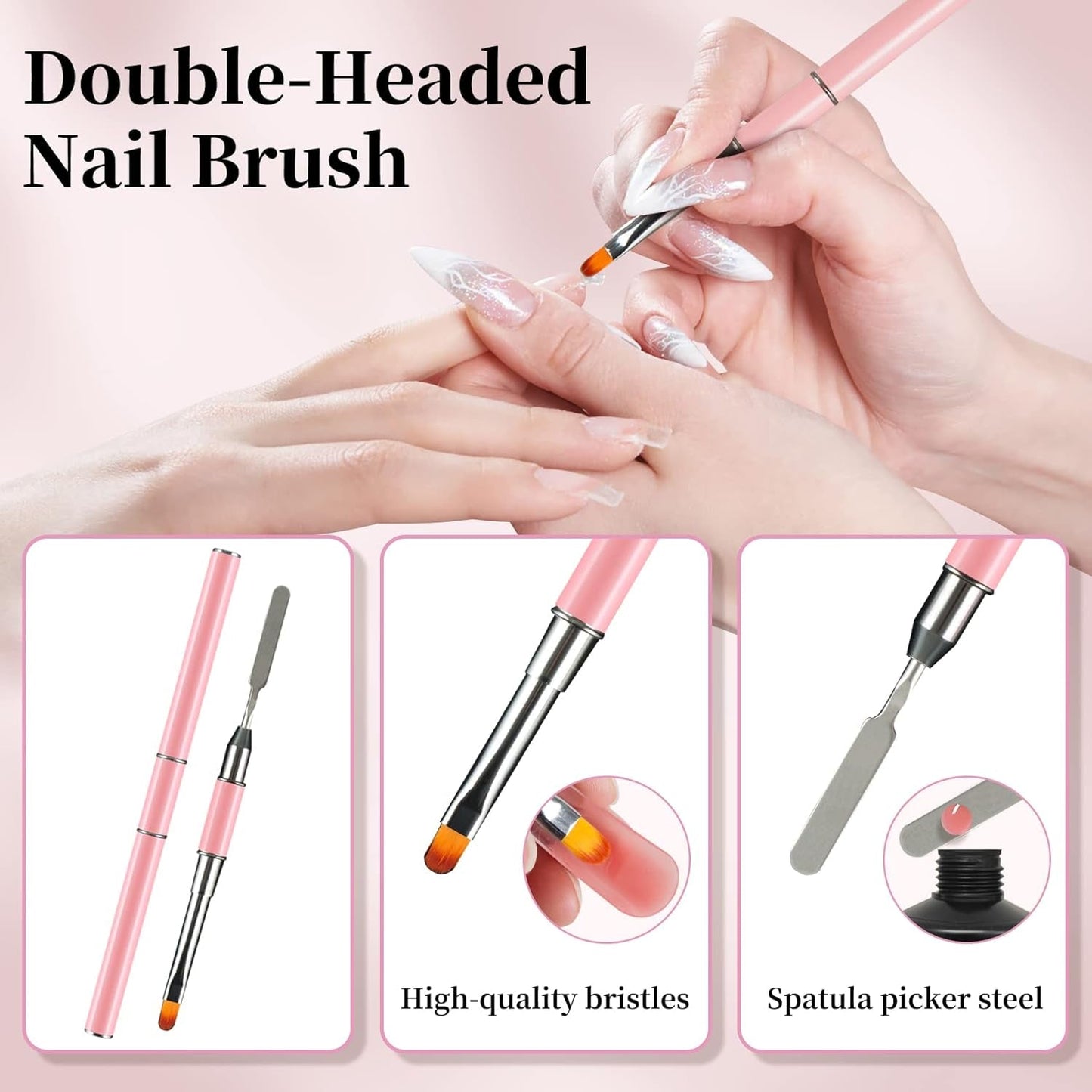 Set di 120 forme doppie per unghie, modelli per estensione unghie con pennello rosa a doppia punta, clip per punta delle unghie, separatore per dita in spugna e lima per unghie per unghie Polygel