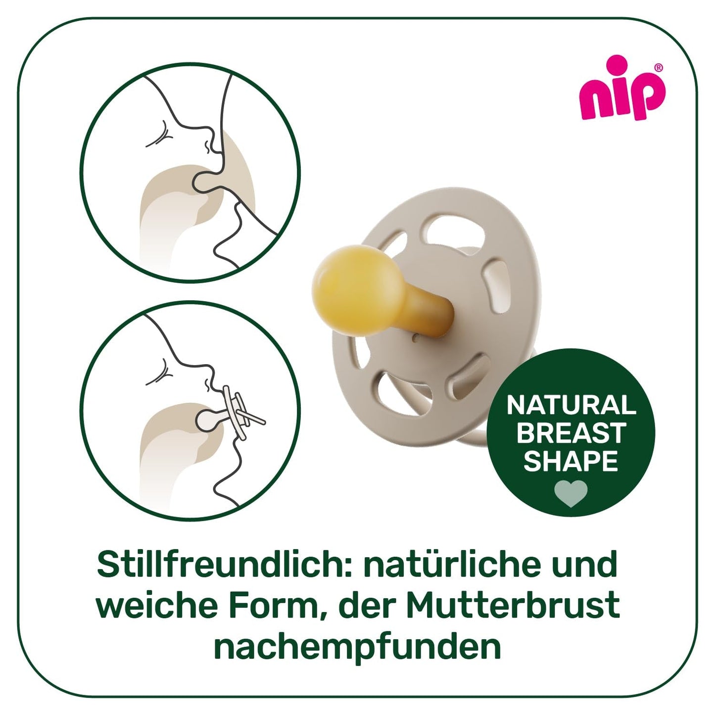 nip - Verde Ciliegia | 0-6 mesi | Confezione da 4 | Suzeta per bebeluși, potenza per alaptare e per loro. Tessuto sostenibile, realizzato in materiale naturale, verde scuro/marrone