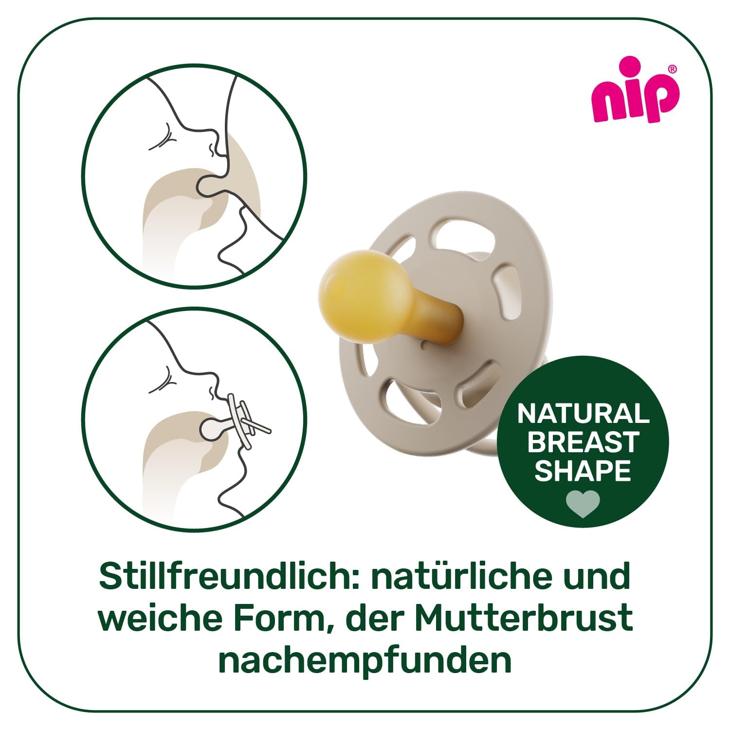 nip - Verde Ciliegia | 0-6 mesi | Confezione da 4 | Suzeta per bebeluși, potenza per alaptare e per loro. Tessuto sostenibile, realizzato in materiale naturale, verde scuro/marrone