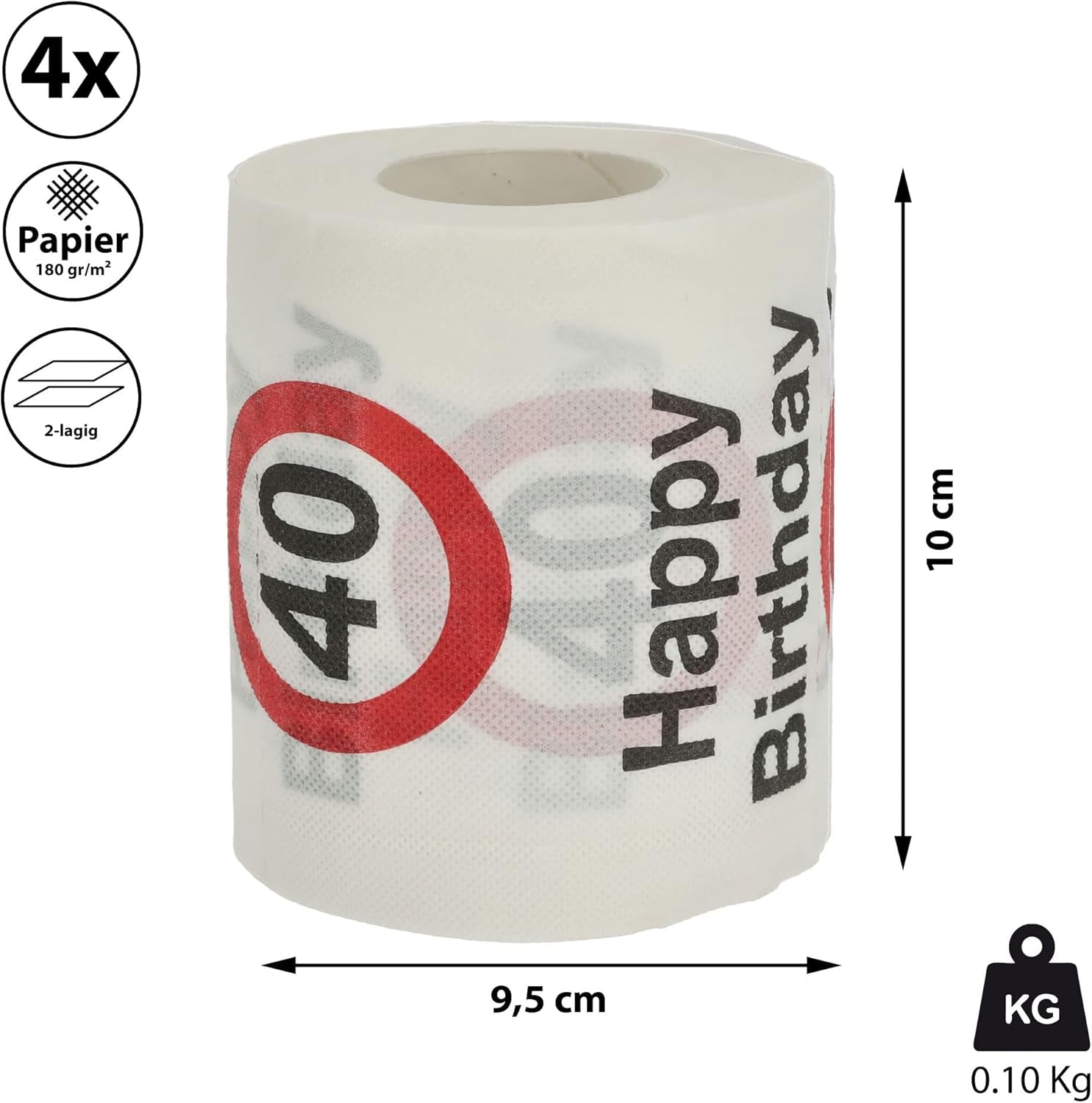 Set 4 carte igieniche "Buon 40° compleanno" │40° compleanno 24 metri 2 tessuti 180Gr/Qm │ Carta igienica motivo carta igienica (4 X carta igienica 40)