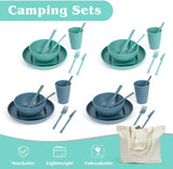 Set di stoviglie da campeggio per 4 persone da 53 pezzi, stoviglie da campeggio indistruttibili per 4 persone, set di stoviglie in plastica leggera con borsa per il trasporto, piatti e ciotole impilabili, stoviglie da picnic da giardino per barbecue