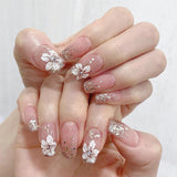 Unghie artificiali Glitter naturali Stampa breve su unghie glitter autoadesive acriliche per donne Ragazze Accessori per nail art 48 pezzi