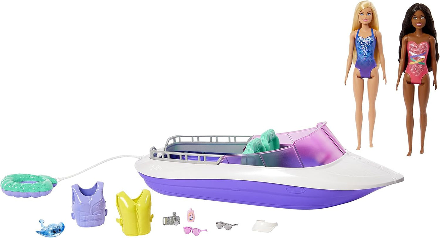 Barbie HHG60 - Barca a Motore Sirena con 2 Bambole (Bionda/Bruna) e Accessori Vari, Giocattolo per Bambini dai 3 Anni in su