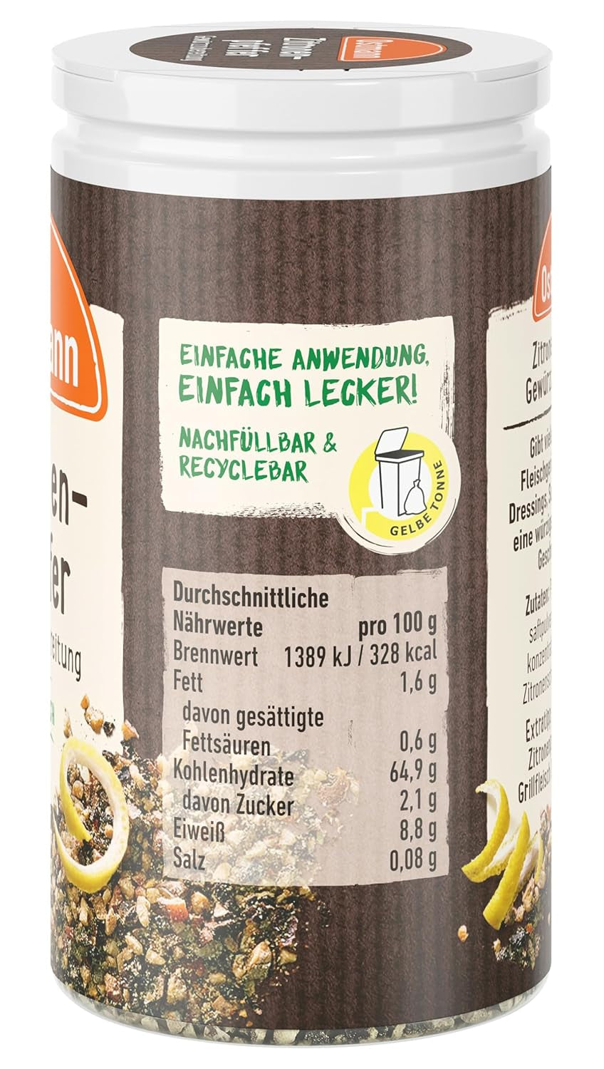 Ostmann Gewürze - Zitronenpfeffer Gewürzzubereitung | Per condimenti per insalate, salse e piatti di pesce 40 g in Der Streudose