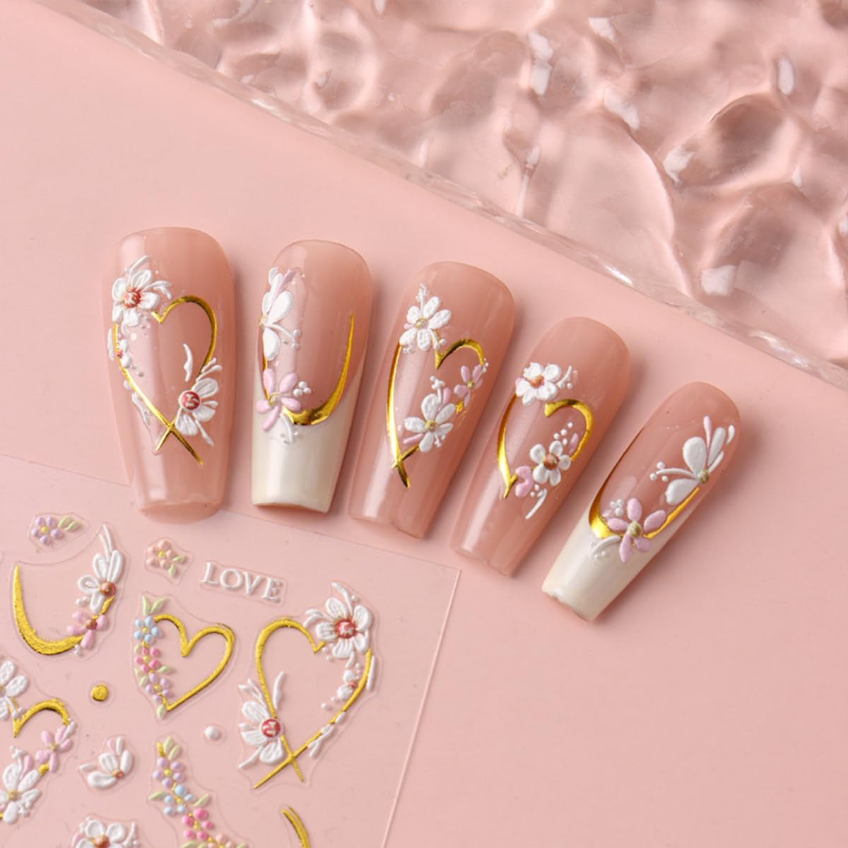 JMEOWIO 3D Nagelsticker Blume Nail Art Sticker Self-klebend Nagelaufkleber 5D Stereoscopico Frühling Sommer Floral Dekoration Nageldesign Zubehör 4 Blatt