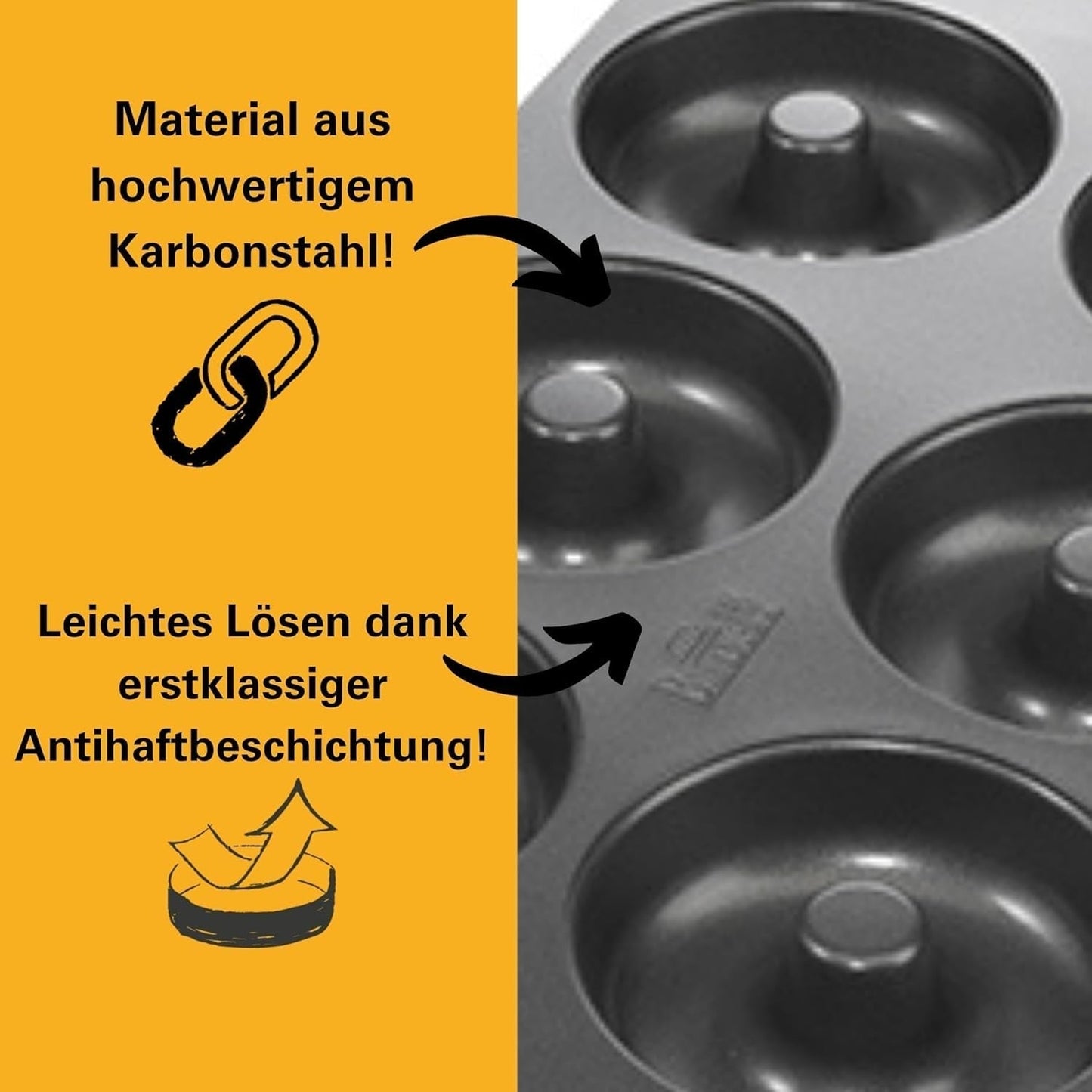 Birkmann, Easy Baking, Donutblech, Backform Für 6 Donuts, Mit Hochwertiger Antihaftbeschichtung, Ø 9 Cm, Mit Rezept, 881631 Stampi e vassoi per cuocere Naty Shop