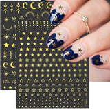 Fogli di adesivi per unghie con stella d'oro e luna, ali d'angelo, adesivi per unghie in oro marrone chiaro, stelle, lamina per unghie, adesivi per unghie, accessori per il design delle unghie, adesivi per unghie