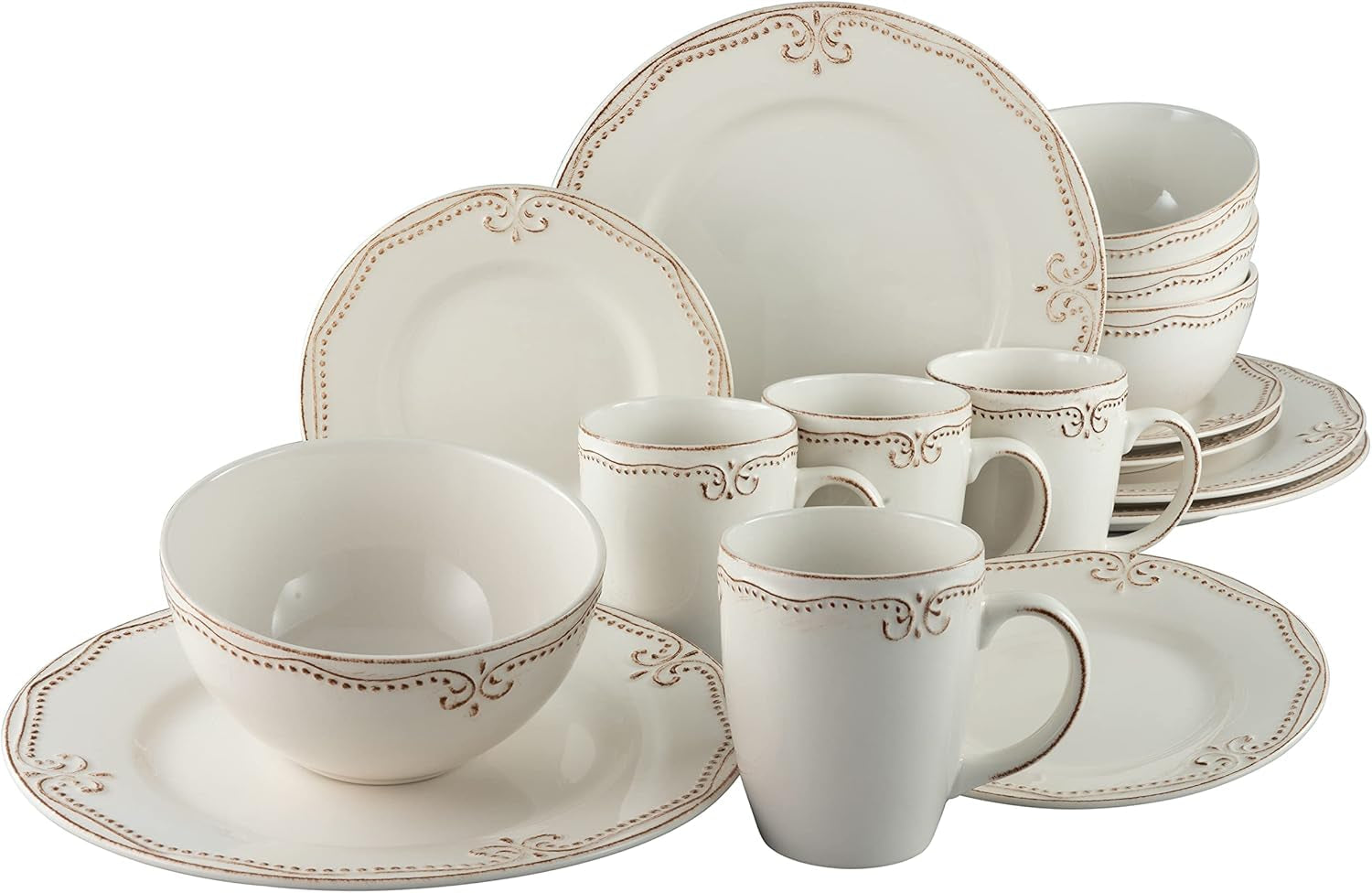 CreaTable, 23601, serie Romantic Vintage, set di stoviglie da 16 pezzi per 4 persone, servizio combinato in porcellana, lavabile in lavastoviglie e adatto al microonde, produzione di qualità