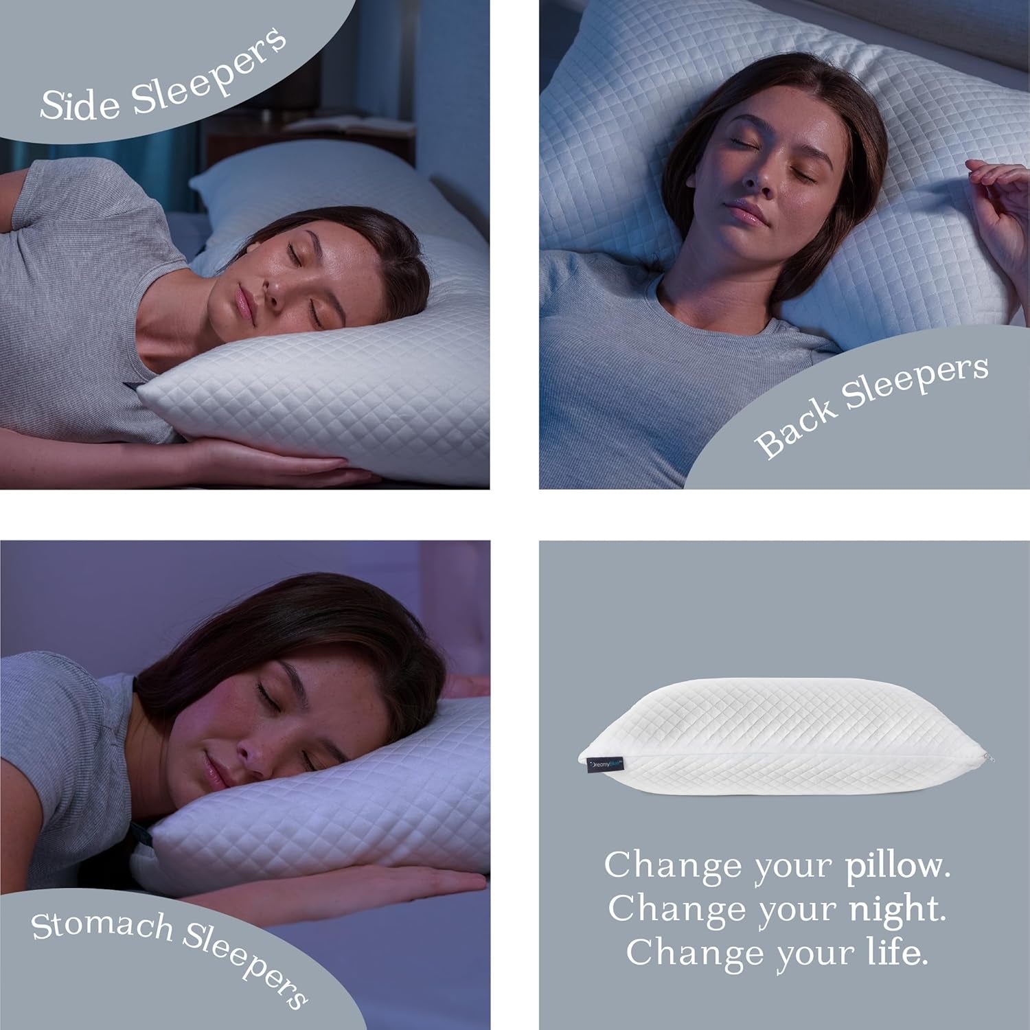 Cuscino per dormire Premium Dreamyblue - Imbottitura in memory foam triturato [Loft regolabile] Fodera lavabile in viscosa di bambù - Per lati scorrevoli, schiena e pancia - Cuscini standard Naty Shop
