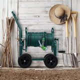 Relaxdays Carrello Portagomma Fino a 60m 4 Gomme in Gomma Piena Accoppiamento a Scatto Avvolgitubo in Metallo Dispenser per Tubo Verde