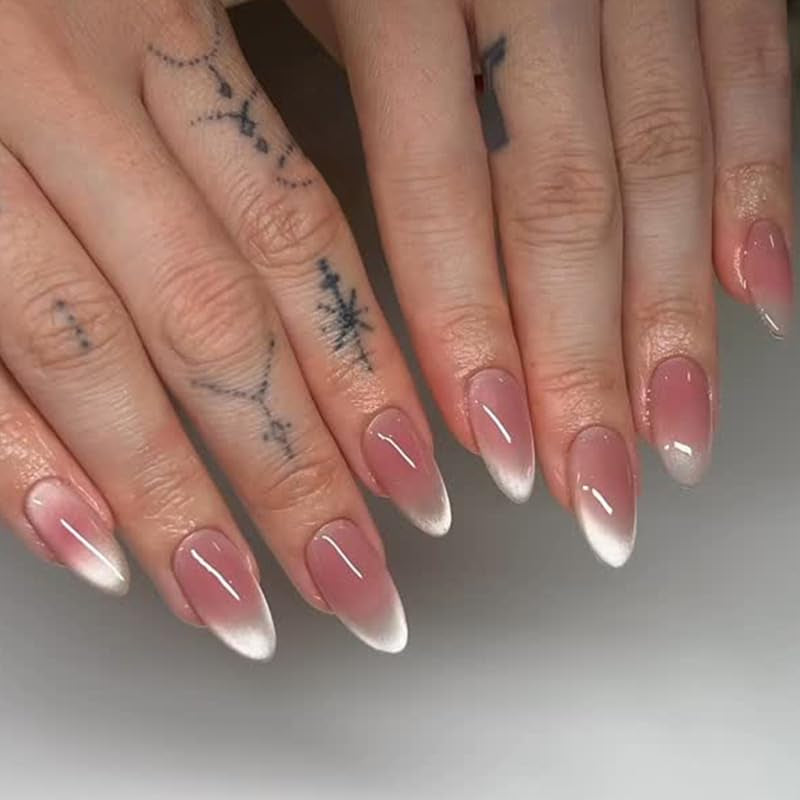 Moonglow Unghie Finte Magnetiche Corte, Occhi di Gatto Glitter Rosa Mandorla Sfumato Rosso con Colla, Unghie Artificiali Fototerapia Glitter Rosa Rosso Ombre per Donne e Ragazze