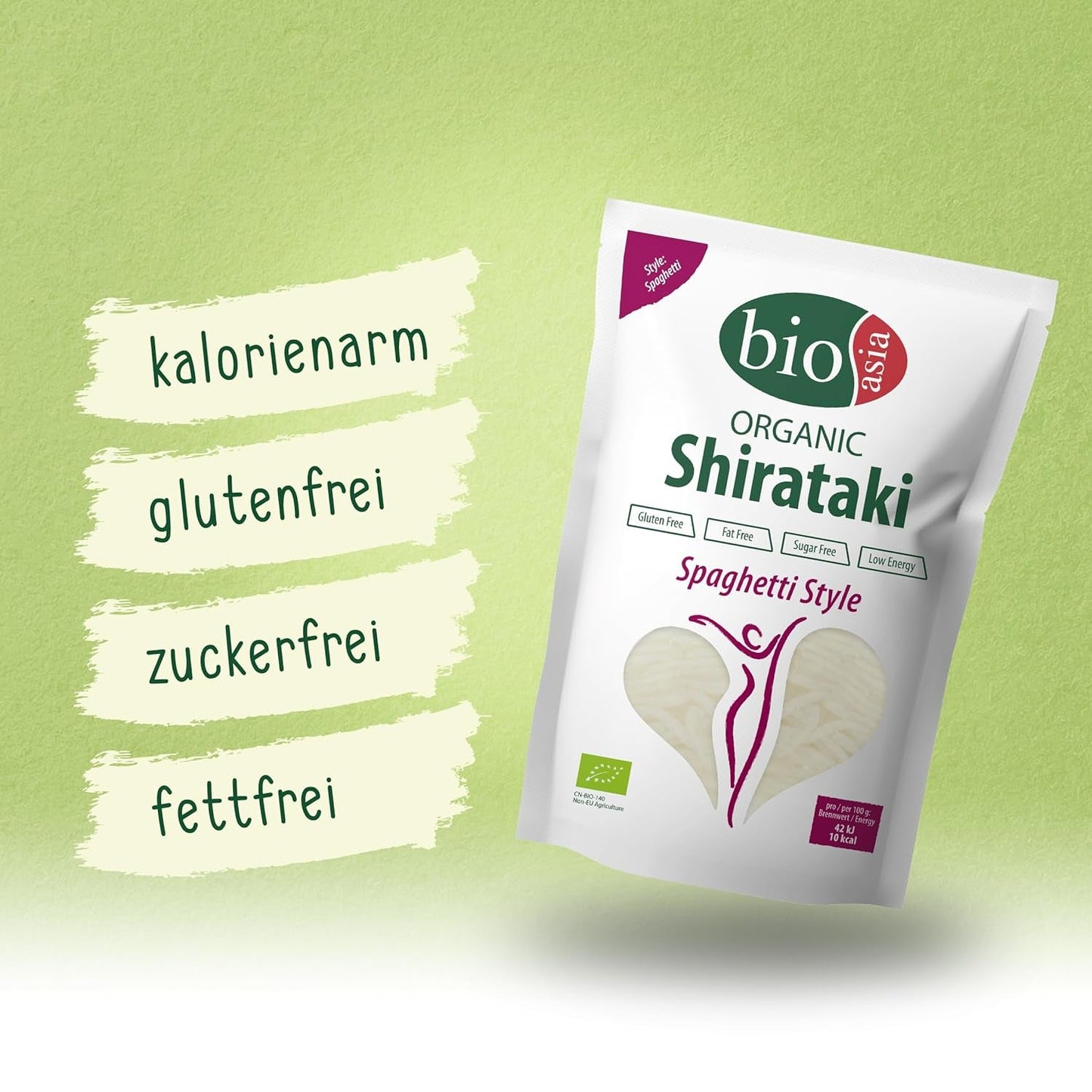 Bioasia Bio Shirataki Spaghetti – Nudeln aus aus Bio-Konjakmehl – ​​​​Mit niedrigem Kaloriengehalt – Zucker-, fett- und glutenfrei (1 x 270 g)