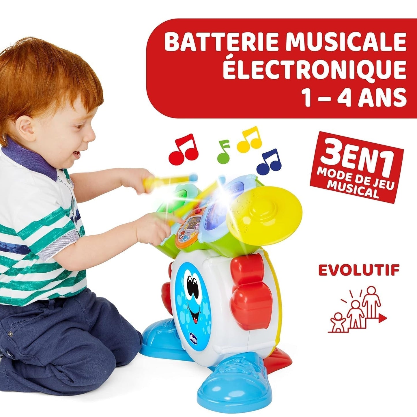 Chicco 00009820100000 Mi First Batteria con Luci e Suoni, 3 Modalità di Gioco Strumento Musicale con Batteria per Bambini, Multicolor, Grande Jucarii Bebe Naty Shop