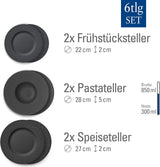Villeroy & Boch - Manufacture Rock Servizio Piatti, 6 Pezzi, Servizio Piatti per 2, Porcellana Premium, Nero