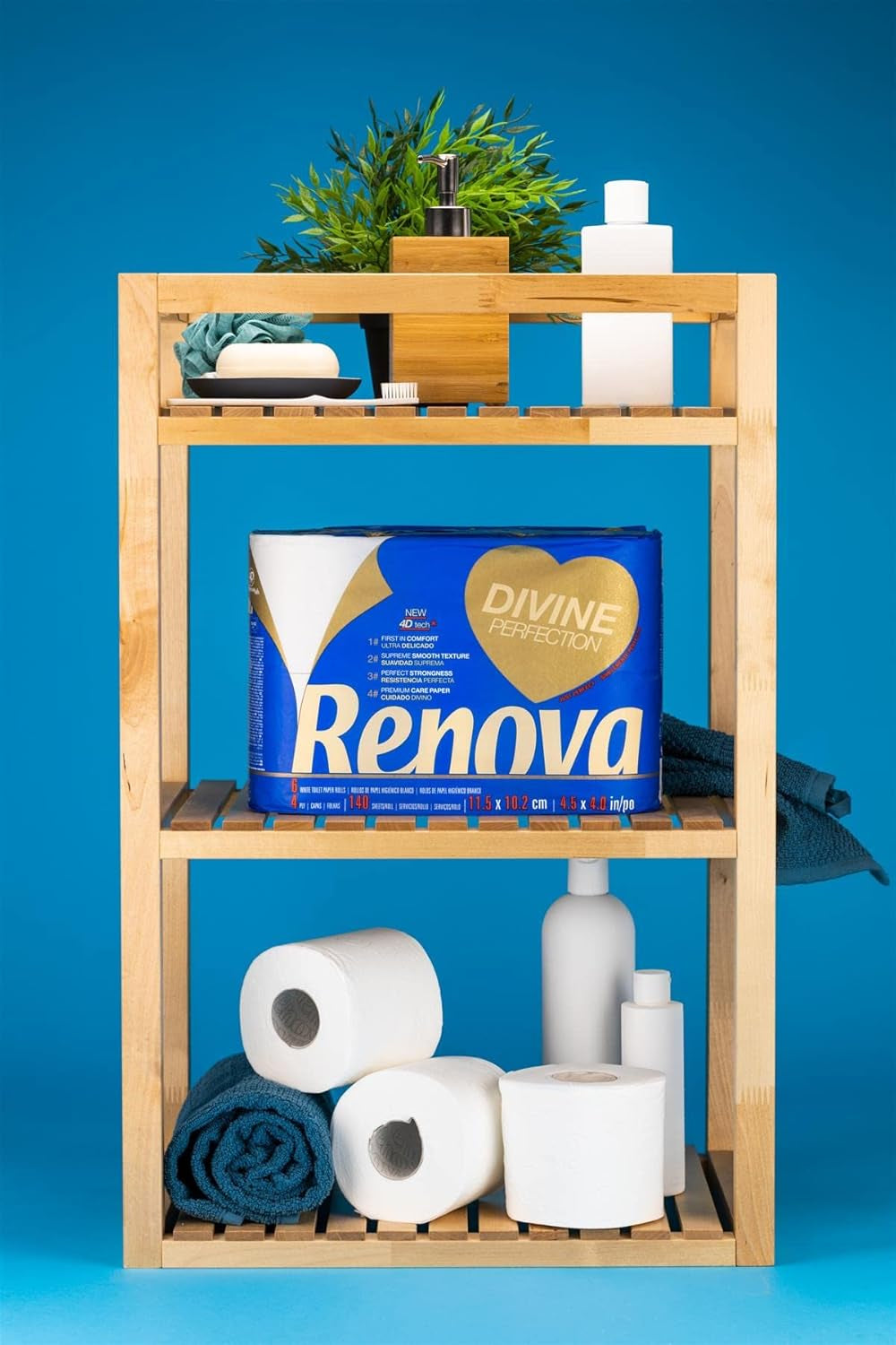 Carta igienica Renova Renova Divine Perfection, 42 rotoli, carta igienica Premium, 4 veli, ultra morbida, extra resistente, spessa, morbida e assorbente, carta certificata FSC, 4400G