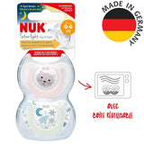 Ciuccio per bambini NUK Star Night & Day 0-6 mesi che si illumina al buio, in silicone rosa, senza BPA, confezione da 2