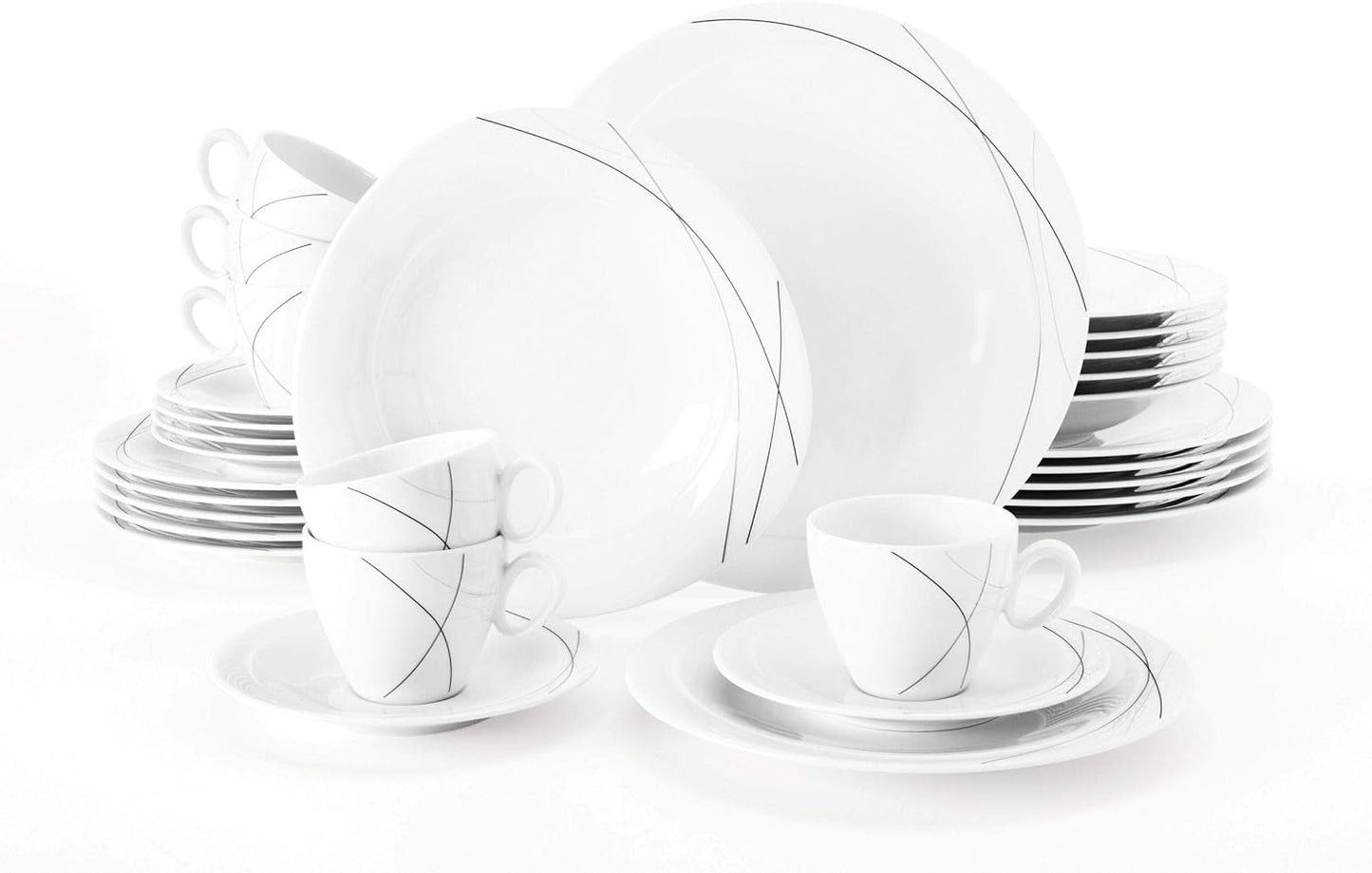 Seltmann Weiden 001.706904 Trio Highline Set Stoviglie Combinate, 30 Pezzi, 36,5 x 31,2 x 36,9 cm, Bianco