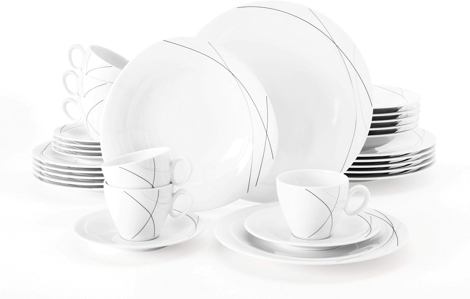 Seltmann Weiden 001.706904 Trio Highline Set Stoviglie Combinate, 30 Pezzi, 36,5 x 31,2 x 36,9 cm, Bianco