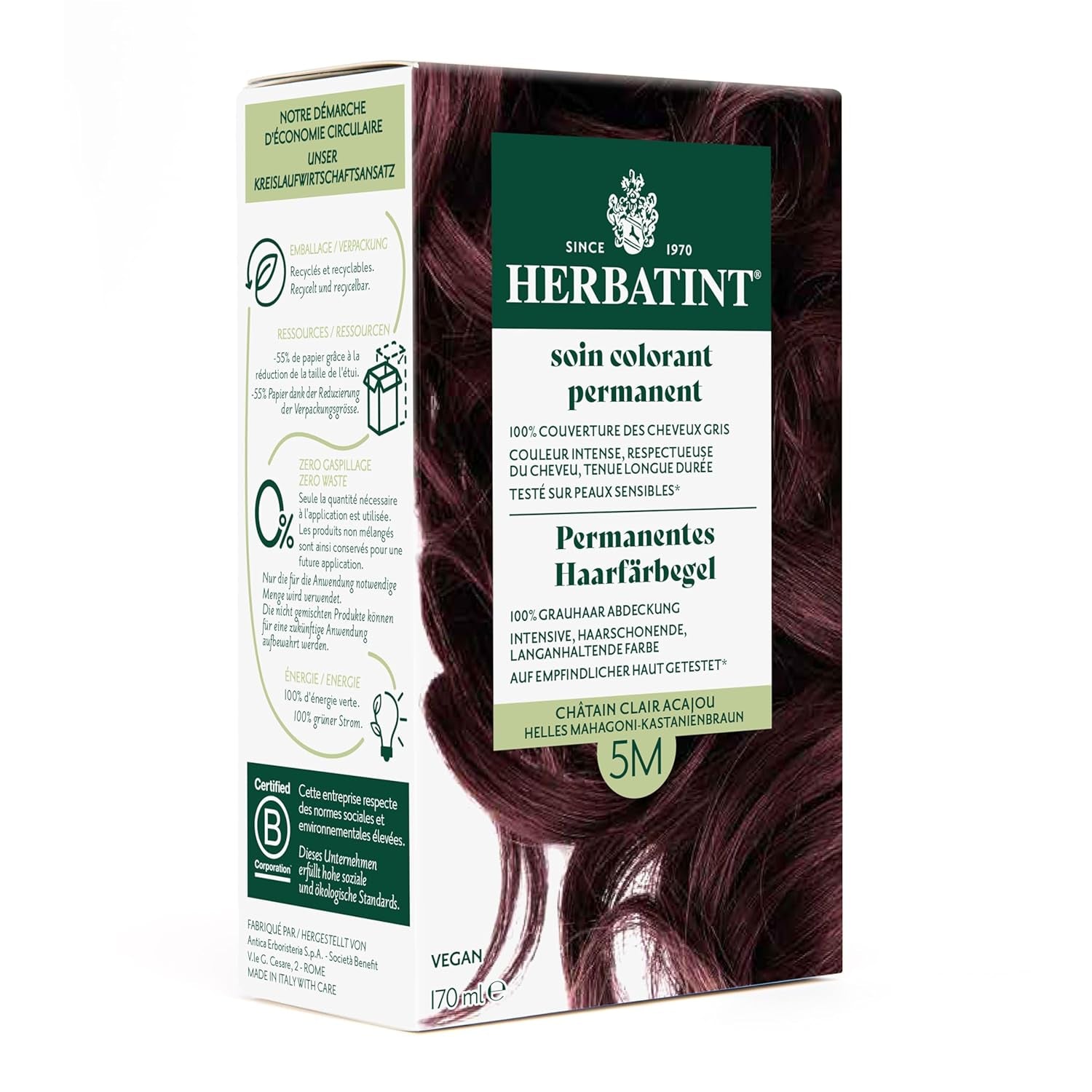 Gel tintura permanente per capelli 6N Biondo scuro - 170 ml I Senza ammoniaca, copertura al 100% dei capelli bianchi I Testato su pelle sensibile, con 8 estratti vegetali Tintura per capelli Naty Shop 5M Castano mogano chiaro