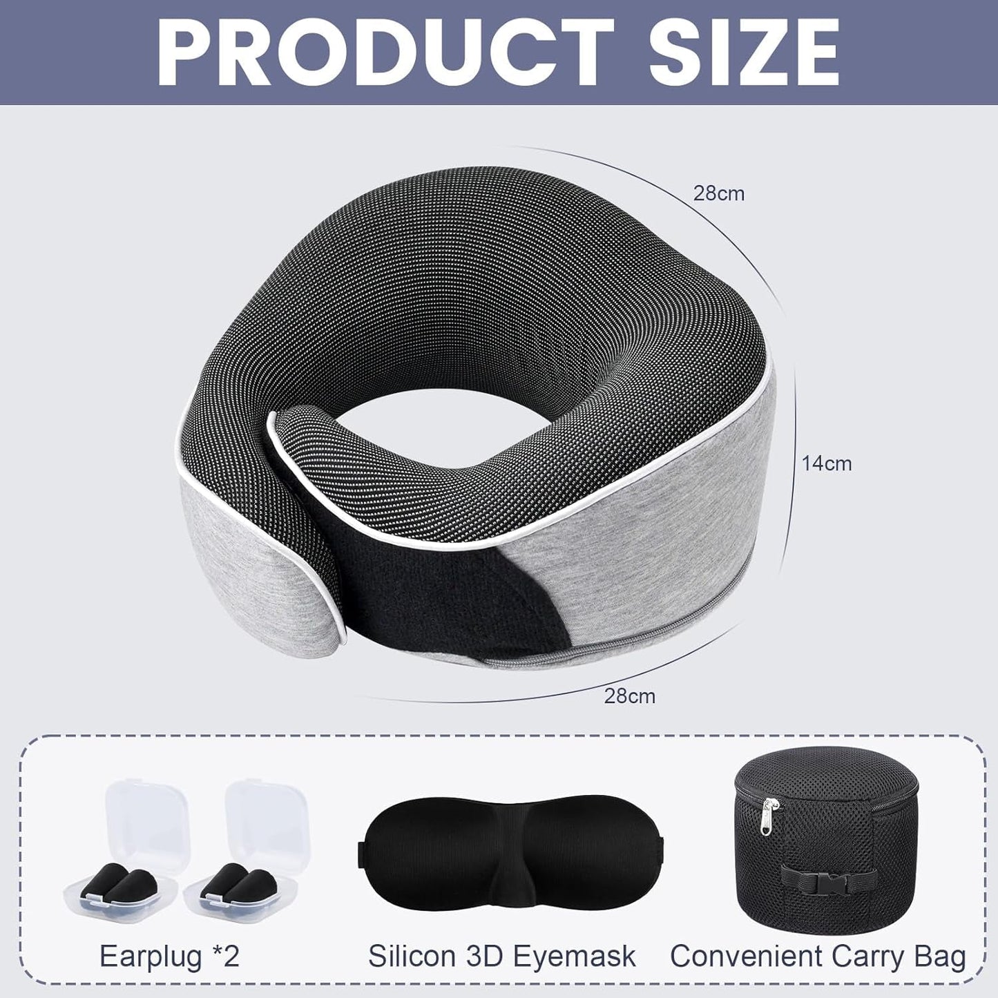 Cuscino per il collo Cuscino da viaggio in memory foam Cuscino per il collo in memory foam dal design ergonomico con maschera per gli occhi 2 tappi per le orecchie e custodia Perfetto per dormire in viaggio Quando si viaggia Naty Shop Cuscini ortopedici cervicali