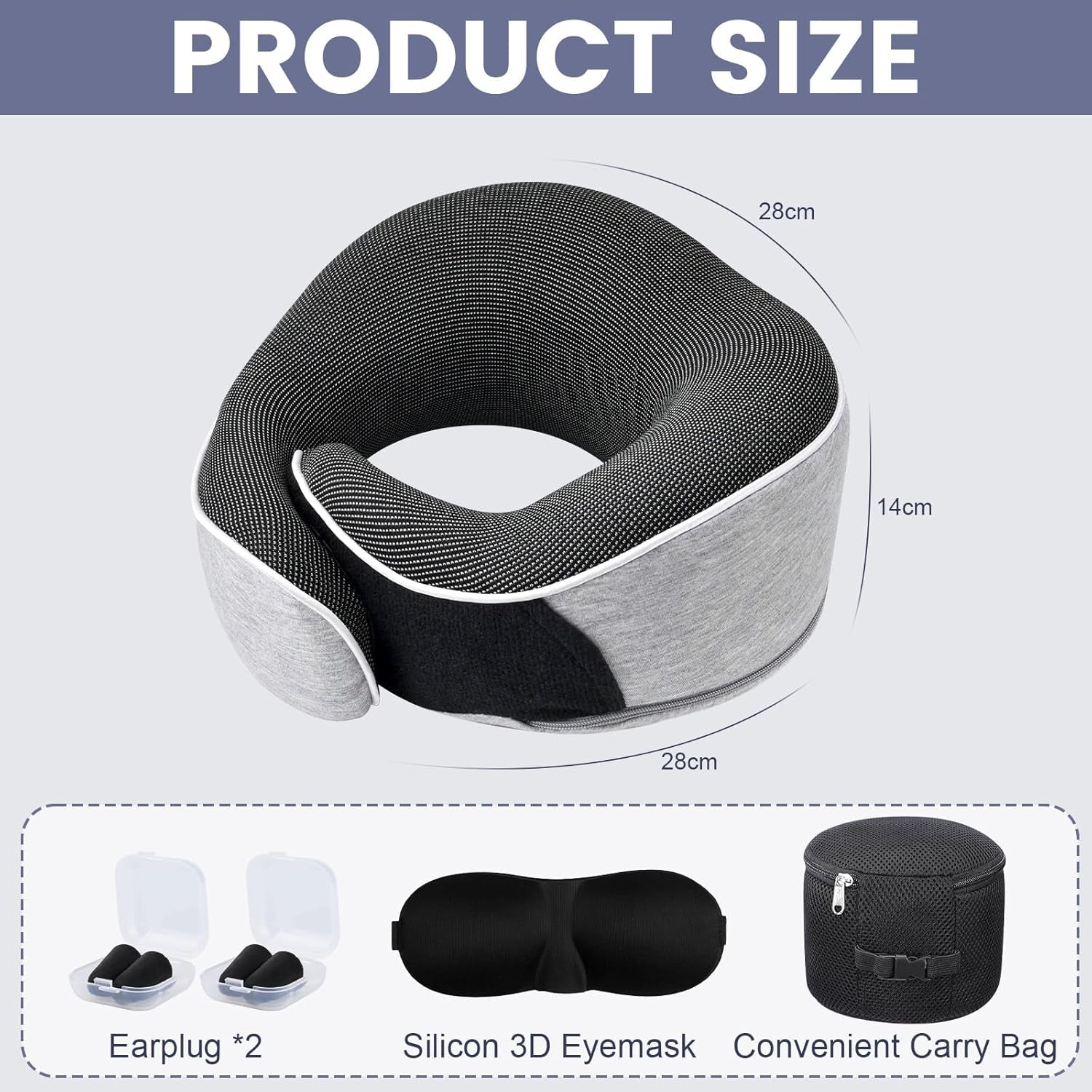 Cuscino per il collo Cuscino da viaggio in memory foam Cuscino per il collo in memory foam dal design ergonomico con maschera per gli occhi 2 tappi per le orecchie e custodia Perfetto per dormire in viaggio Quando si viaggia Naty Shop Cuscini ortopedici cervicali
