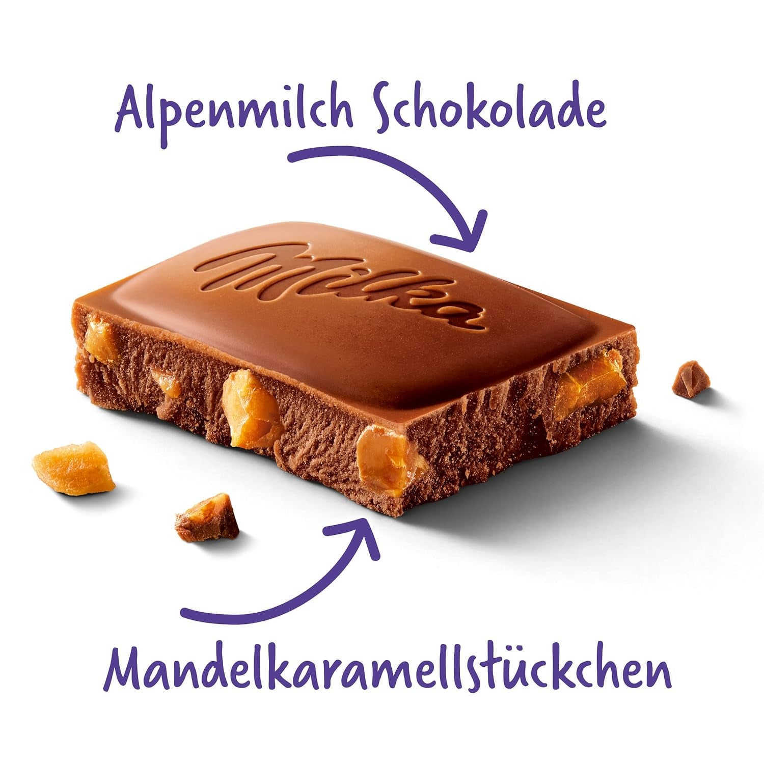 & Daim 1 x 100 g I Cioccolato al latte alpino I con pezzi di caramello e mandorle I Cioccolato al latte alpino 100% I Tavoletta di cioccolato con Daim (confezione da 4)