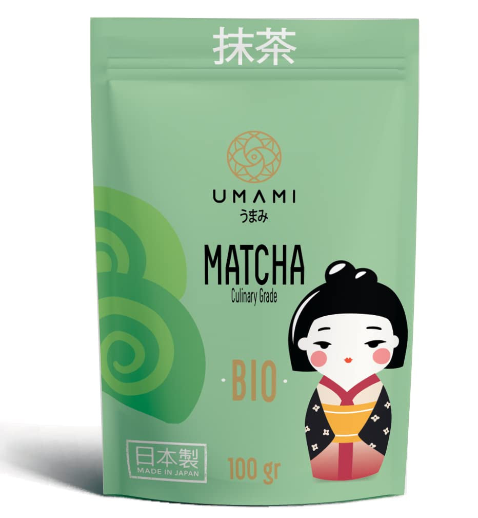 Tè verde Matcha Umami Bio in polvere - Grado culinario, coltivato a Uji, Kyoto (Giappone) da agricoltura biologica. Ottimo da bere o per cucinare in cucina 100 g...