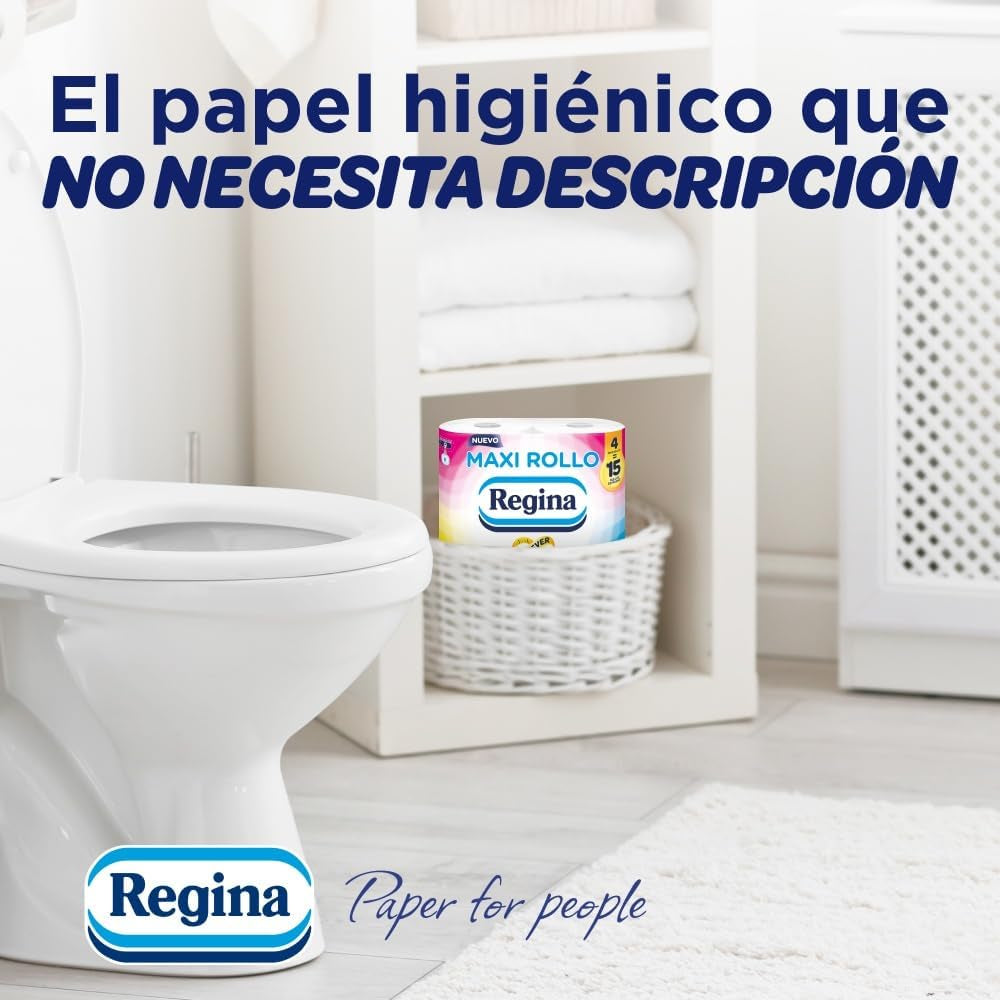 Regina Maxi Roll - 4 rotoli di carta igienica, 500 fogli 2 veli per rotolo, più di tre volte un rotolo standard, imballaggio in plastica riciclata al 60%, carta certificata Fsc al 100%