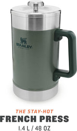 Pressa per caffè STANLEY Classic Stay Hot 1,4 L Hammertone Green - Mantiene il caffè caldo per 4 ore - Deposito minimo - Pressa per caffè integrata in acciaio inossidabile - Senza BPA - Lavabile in lavastoviglie