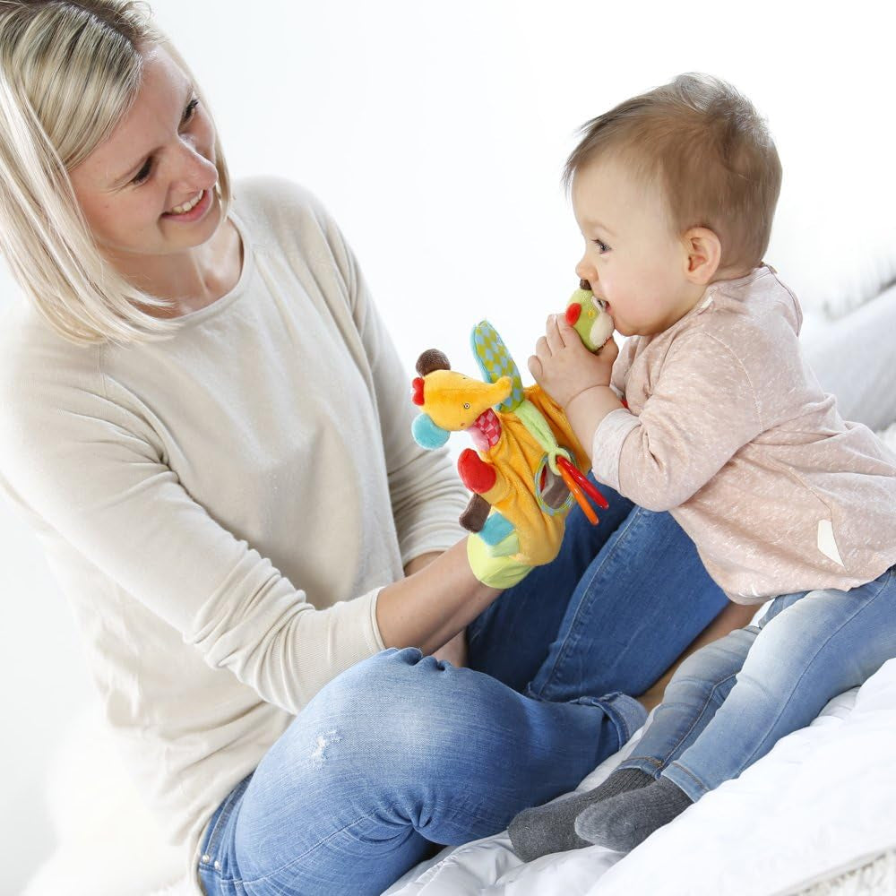 Fehn guanto da gioco safari - pupazzi da dito scimmia ed elefante e calzini a campana unicorno - calzini per bambini con funzione campana e testa di unicorno - stimolano le capacità motorie e i sensi Bebe Toys Naty Shop