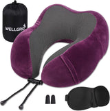 WELLGRO Set Cuscini per Collo con Maschera per Dormire 3D e Tappi per Le Orecchie - Fodera Rimovibile - Memory Foam - Chiusura con Cerniera - Inclusa Custodia - Cuscino da Viaggio - Colore Selezionabile, Colore:Grigio Naty Shop Cuscini Cervicali Ortopedici Fucsia