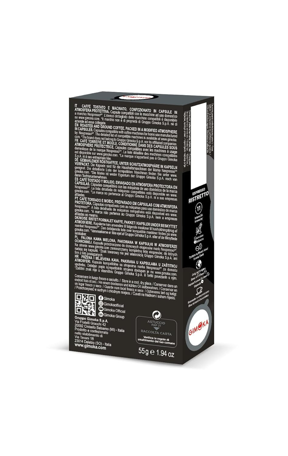 Gimoka Kaffeekapseln Espresso Ristretto, Intensität 11/13-100 Kapsel aus Aluminium - Compatibile con Nespresso* Haushalts-Espressomaschinen - 100 Stück (10 x 10 Getränke) - Hergestellt in Italien