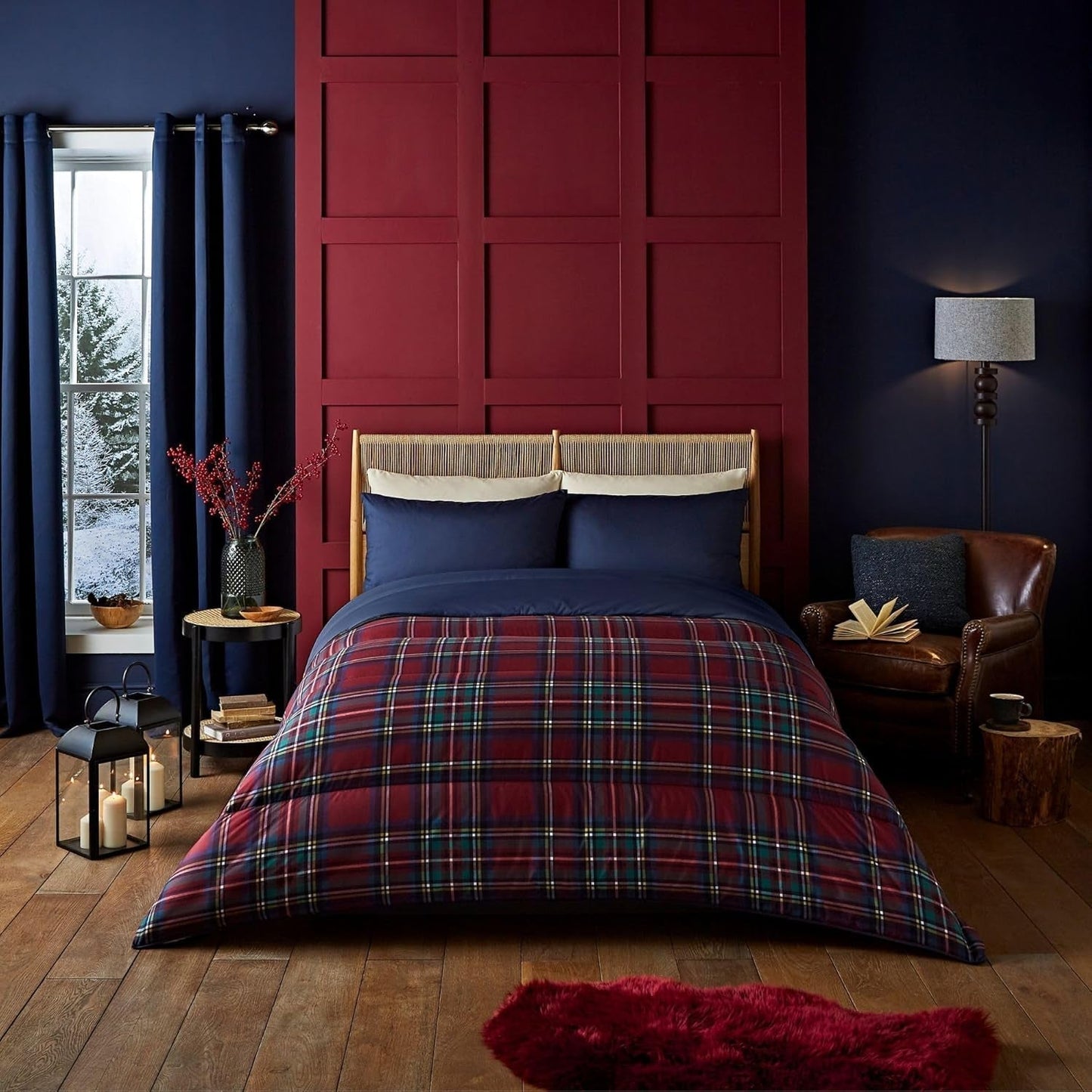 Set piumino e federa Night Lark 10,5 Tog Singolo Classico Tartan Rosso Biancheria da letto di lusso Ipoallergenico Lavabile in lavatrice Naty Shop Piumini e Trapunte Classici Tartan Rosso Letto Singolo